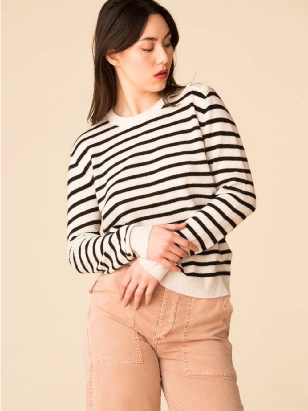 ATM Anthony Thomas Melillo Black & White Striped Crewneck Sweater